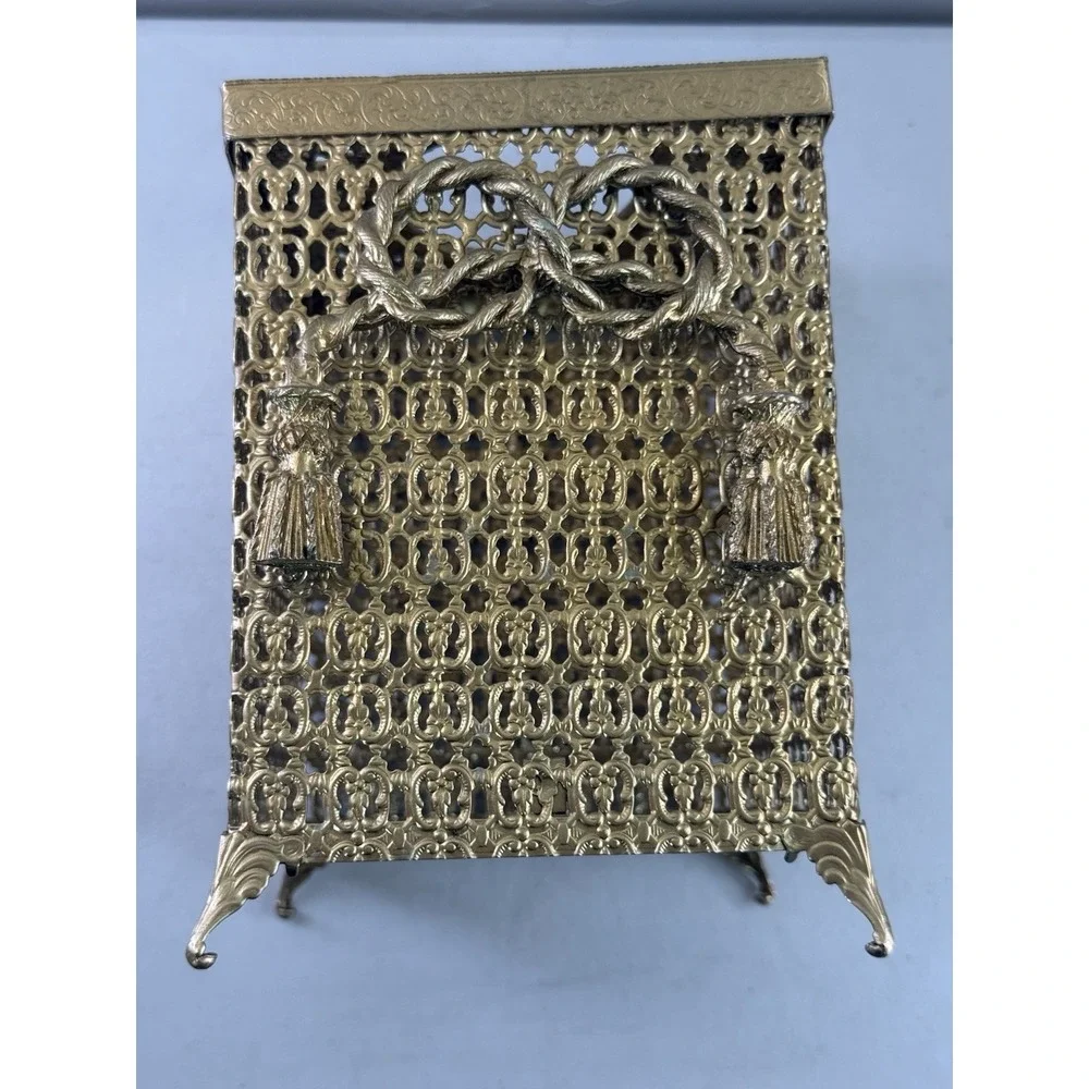 Vintage Hollywood Regency Gold Filigree Tassel Tissue Box Holder Cover Ornate